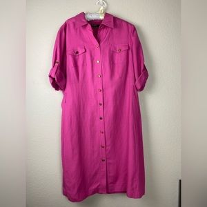 Women’s Alex Marie bright pink w/ gold buttons MIDI dress size 14